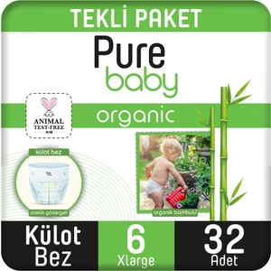 Pure Baby Organik Bambu Özlü Külot Bez Tekli Paket 6 Numara Xlarge 32 Adet
