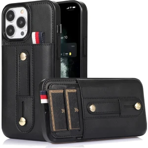 Szykd iPhone 12 Pro Max Için Cüzdan Tasarımlı Deri Telefon Kılıfı - Siyah (Yurt Dışından)