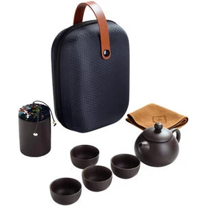 Kung Fu Çay Seti Mor Kum Çay Bardak Seramik Taşınabilir Seyahat Çaydanlık Seti Çay Caddy + Çaydanlık + Çay Bardağı Güzel Hediye | Çaydanlıklar