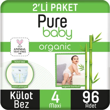 Pure Baby Organik Bambu Özlü Külot Bez 2'li Paket 4 Numara Maxi 96