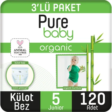 Pure Baby Organik Bambu Özlü Külot Bez 3'lü Paket 5 Numara Junior 120