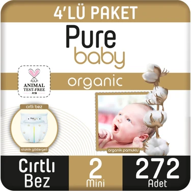 Pure Baby Organik Pamuklu Cırtlı Bez 4'lü Paket 2 Numara Mini 272