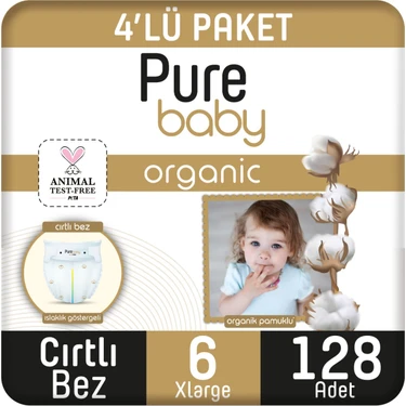 Pure Baby Organik Pamuklu Cırtlı Bez 4'lü Paket 6 Numara Xlarge 128