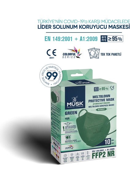 N95 Maske Yeşil Renk 10 Adet
