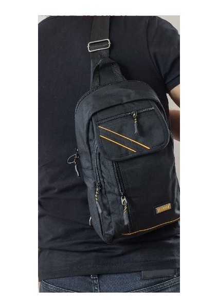 Çapraz Sırt Omuz Göğüs Su Geçirmez Askılı Unisex Siyah Çanta 4926 Y