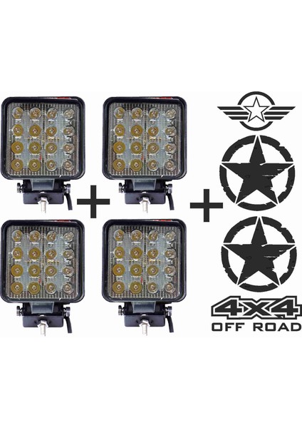 Off Road Sis Farı Sis Lambası 16 LED Kare 4'lü Paket