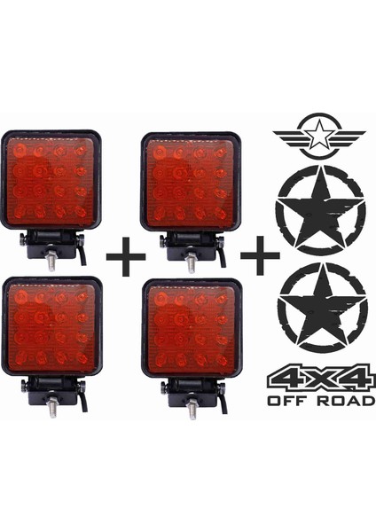 Sm Motors Off Road Sis Farı Sis Lambası 16 LED Kare 4'lü Paket