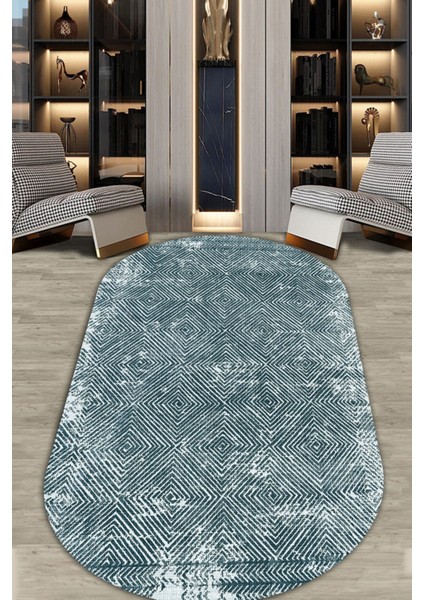 Silik Labirent Desenli Oval Halı (Makinada Yıkanabilir Kaymaz Dot Taban) - CP1333-2