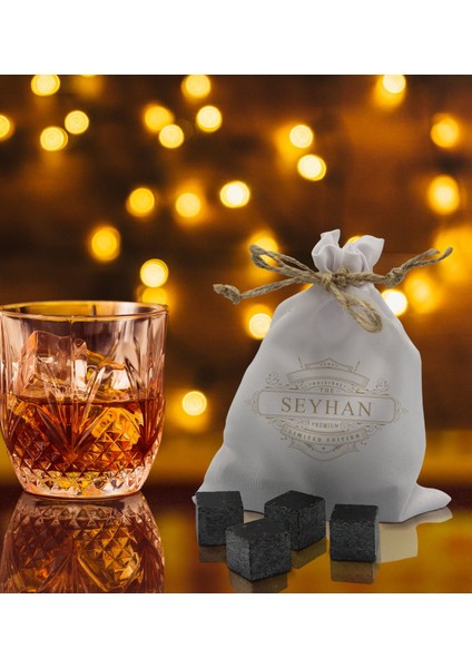 Gift Kişiye Özel Isimli Özel Kesesinde 12’li Doğal Granit Viski Soğutma Taşı Seti - Model 10 modelleri