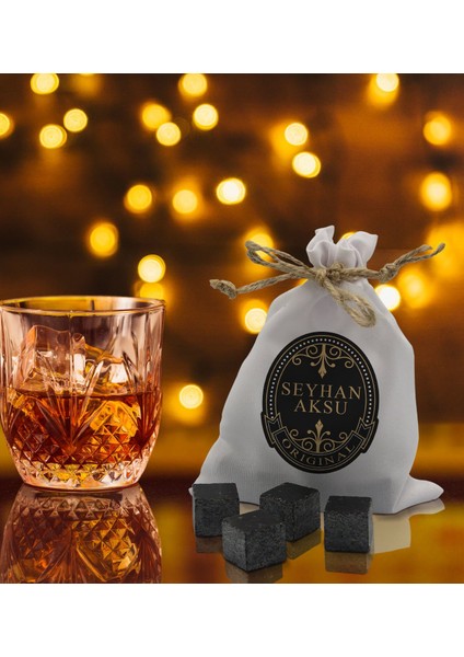 Gift Kişiye Özel Isimli Özel Kesesinde 12’li Doğal Granit Viski Soğutma Taşı Seti - Model 5 modelleri