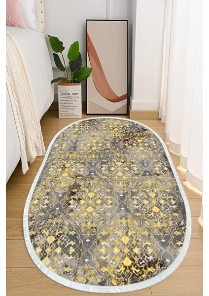 Dijital Baskılı Kaymaz Taban Yıkanabilir Oval Salon Halısı Mutfak Halısı ve Yolluk NHO-HT-377