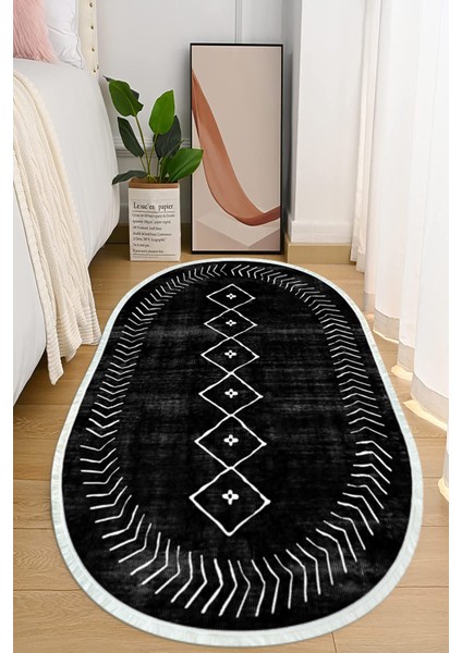 Dijital Baskılı Kaymaz Taban Yıkanabilir Oval Salon Halısı Mutfak Halısı ve Yolluk NHO-HT-572