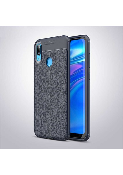 Huawei Y7 Prime 2019 Kılıf Deri Dokulu Kamera Korumalı Silikon - Lacivert