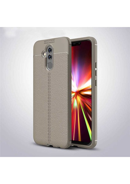 Huawei Mate 20 Lite Kılıf Deri Dokulu Kamera Korumalı Silikon - Gri