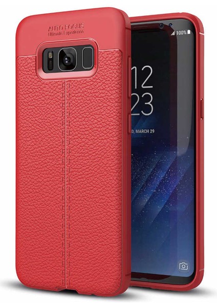 Galaxy S8 Plus Kılıf Deri Dokulu Kamera Korumalı Silikon - Kırmızı