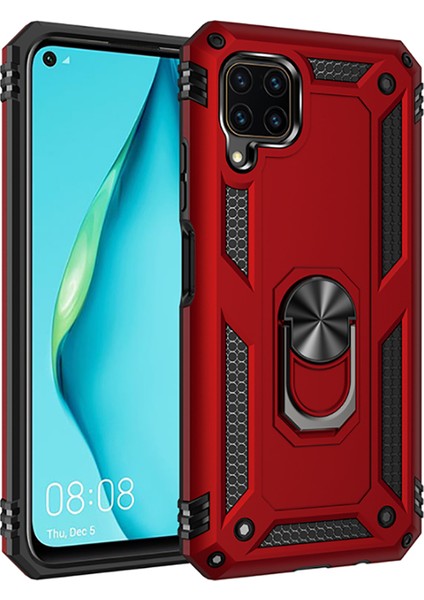 Huawei P40 Lite Kılıf Tank Yüzüklü Yüksek Korumalı Silikon - Kırmızı