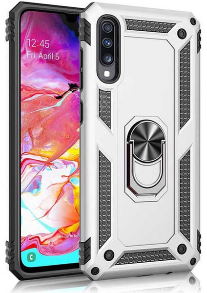 Huawei P Smart Pro 2019 Kılıf Tank Yüzüklü Yüksek Korumalı Silikon - Gri