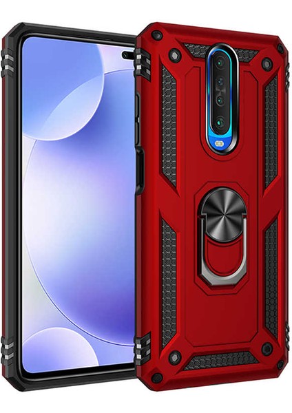 Xiaomi Poco X2 Kılıf Tank Yüzüklü Yüksek Korumalı Silikon - Kırmızı