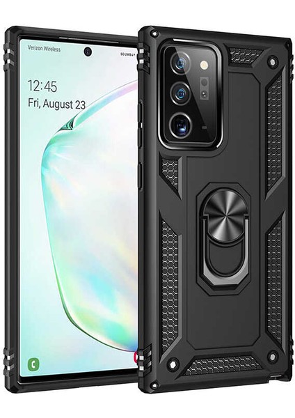 Galaxy Note 20 Ultra Kılıf Tank Yüzüklü Yüksek Korumalı Silikon - Siyah