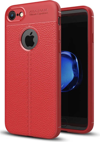 Apple iPhone 6 Plus Kılıf Deri Dokulu Kamera Korumalı Silikon - Kırmızı