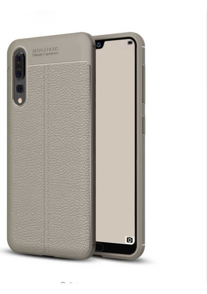 Huawei P20 Pro Kılıf Deri Dokulu Kamera Korumalı Silikon - Gri
