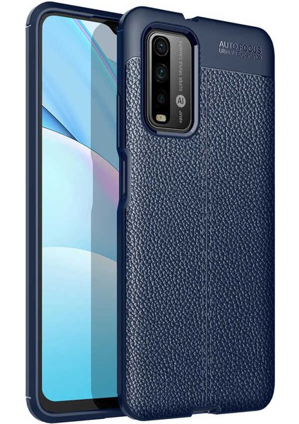 Xiaomi Redmi 9t Kılıf Deri Dokulu Kamera Korumalı Silikon - Lacivert