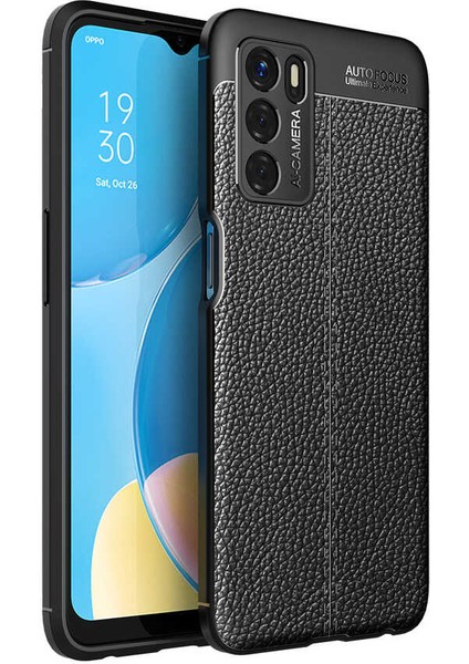 Oppo A16 Kılıf Deri Dokulu Kamera Korumalı Silikon - Siyah