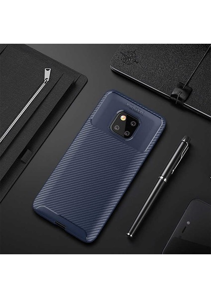 Huawei Mate 20 Pro Kılıf Karbon Dokulu Silikon - Lacivert