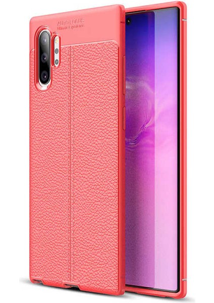 Galaxy Note 10 Plus Kılıf Deri Dokulu Kamera Korumalı Silikon - Kırmızı
