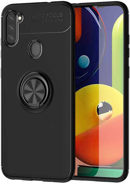 Galaxy A21 Kılıf Yüzüklü Silikon Range - Siyah