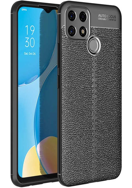 Oppo A15S Kılıf Deri Dokulu Kamera Korumalı Silikon - Siyah
