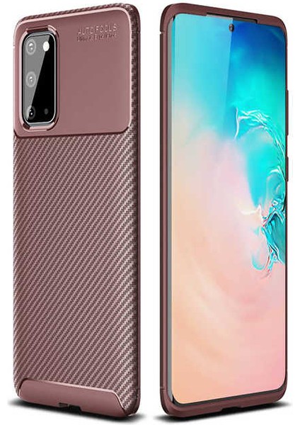 Galaxy S20 Kılıf Karbon Dokulu Silikon - Kahverengi