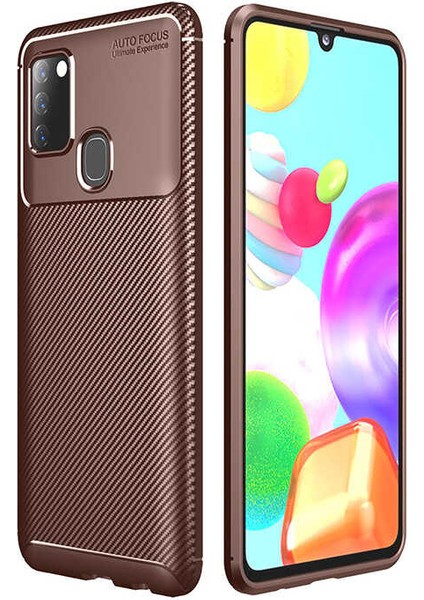 Galaxy A21S Kılıf Karbon Dokulu Silikon - Kahverengi