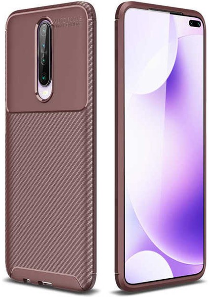 Xiaomi Poco X2 Kılıf Karbon Dokulu Silikon - Kahverengi