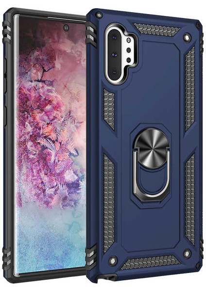 Galaxy Note 10 Plus Kılıf Tank Yüzüklü Yüksek Korumalı Silikon - Mavi