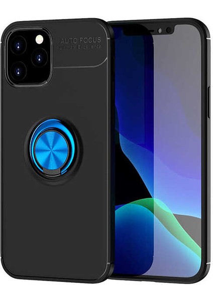 Apple iPhone 12 Pro Max Kılıf Yüzüklü Silikon Range - Siyah-Mavi
