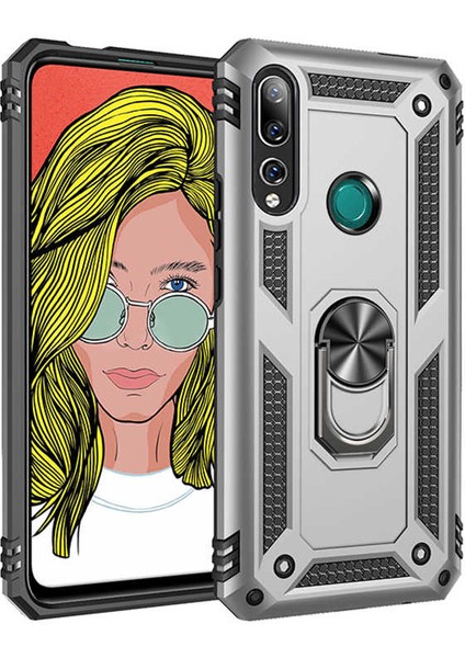 Huawei Y9 Prime 2019 Kılıf Tank Yüzüklü Yüksek Korumalı Silikon - Gri