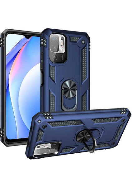 Xiaomi Redmi Note 10 5g Kılıf Tank Yüzüklü Yüksek Korumalı Silikon - Mavi