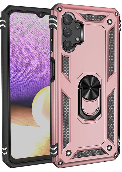 Galaxy A32 5g Kılıf Tank Yüzüklü Yüksek Korumalı Silikon - Rose Gold