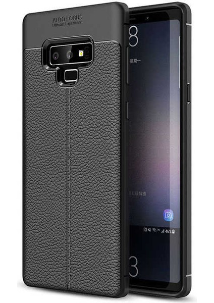 Galaxy Note 9 Kılıf Deri Dokulu Kamera Korumalı Silikon - Siyah