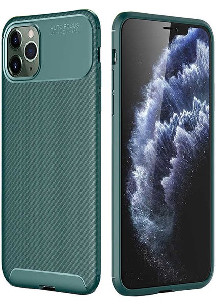 Apple iPhone 11 Pro Max Kılıf Karbon Dokulu Silikon - Yeşil