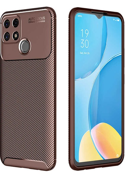 Oppo A15 Kılıf Karbon Dokulu Silikon - Kahverengi