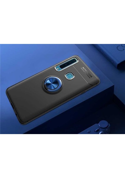 Galaxy A9 2018 Kılıf Yüzüklü Silikon Range - Siyah-Mavi