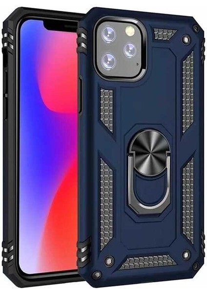 Apple iPhone 11 Pro Max Kılıf Tank Yüzüklü Yüksek Korumalı Silikon - Mavi
