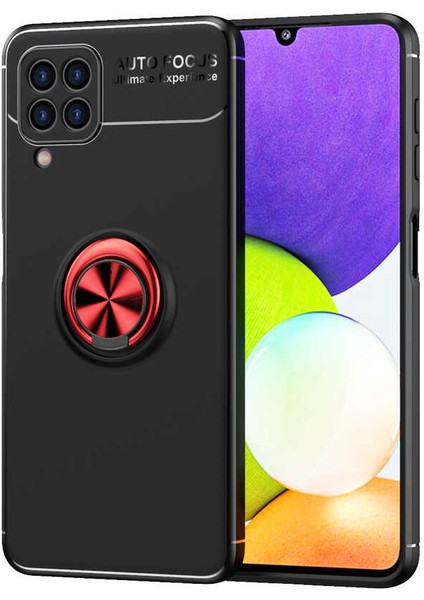 Galaxy M22 Kılıf Yüzüklü Silikon Range - Siyah-Kırmızı