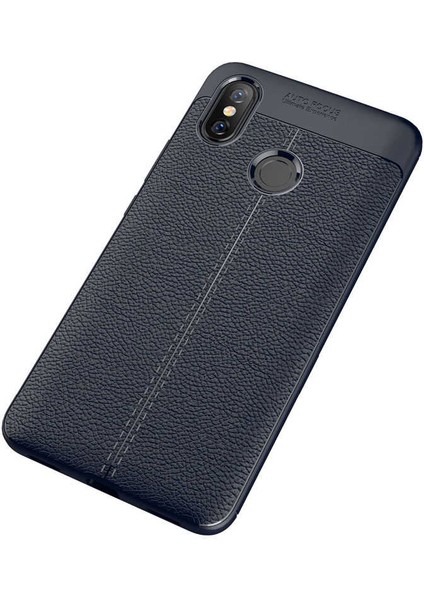 Xiaomi Mi Max 3 Kılıf Deri Dokulu Kamera Korumalı Silikon - Lacivert