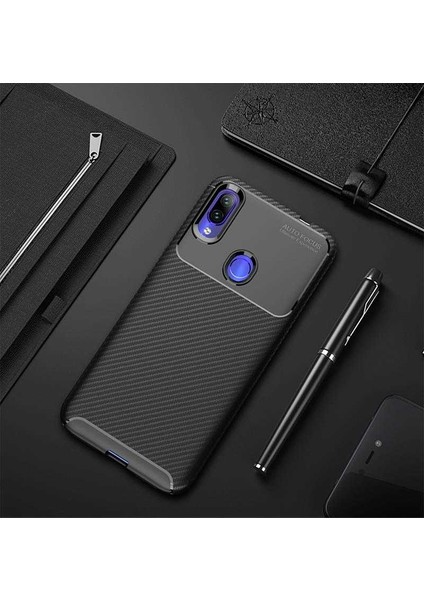 Xiaomi Redmi Note 7 Kılıf Karbon Dokulu Silikon - Siyah