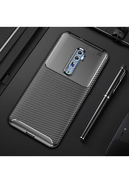 Oppo Reno 10X Zoom Kılıf Karbon Dokulu Silikon - Siyah
