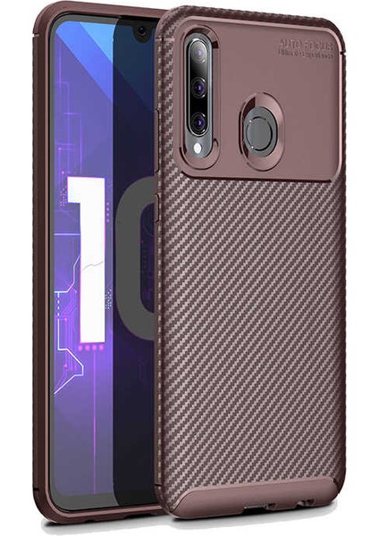 Huawei Honor 20 Lite Kılıf Karbon Dokulu Silikon - Kahverengi