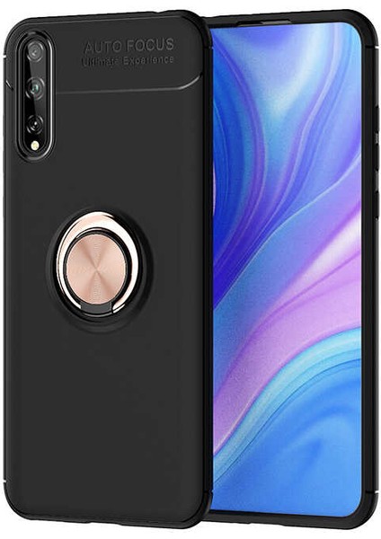 Huawei P Smart S (Y8P) Kılıf Yüzüklü Silikon Range - Siyah-Rose Gold